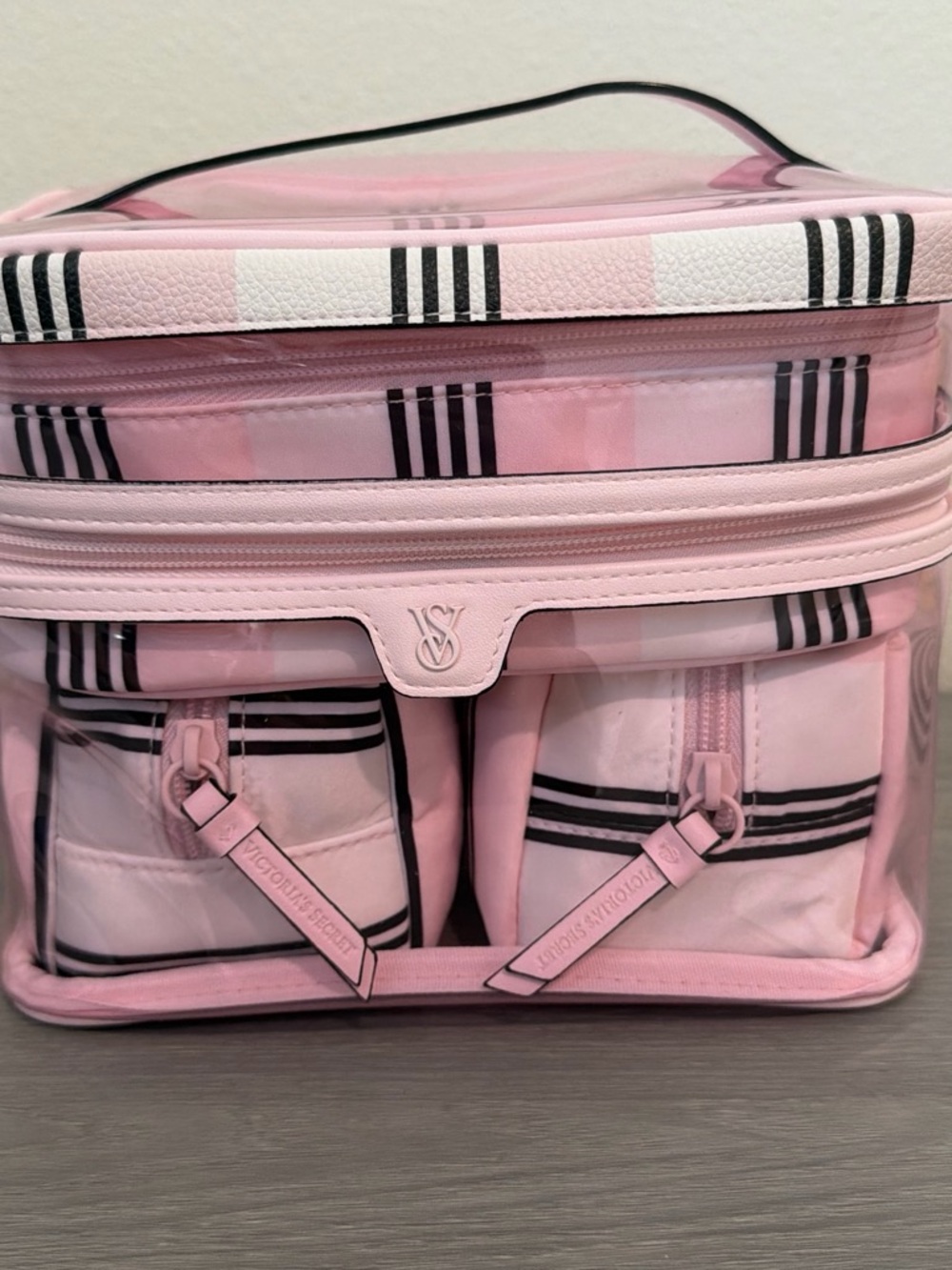 Victoria's Secret Pink Clear-Top Cosmetic Case with Plaid Accents - Picture 1 of 2